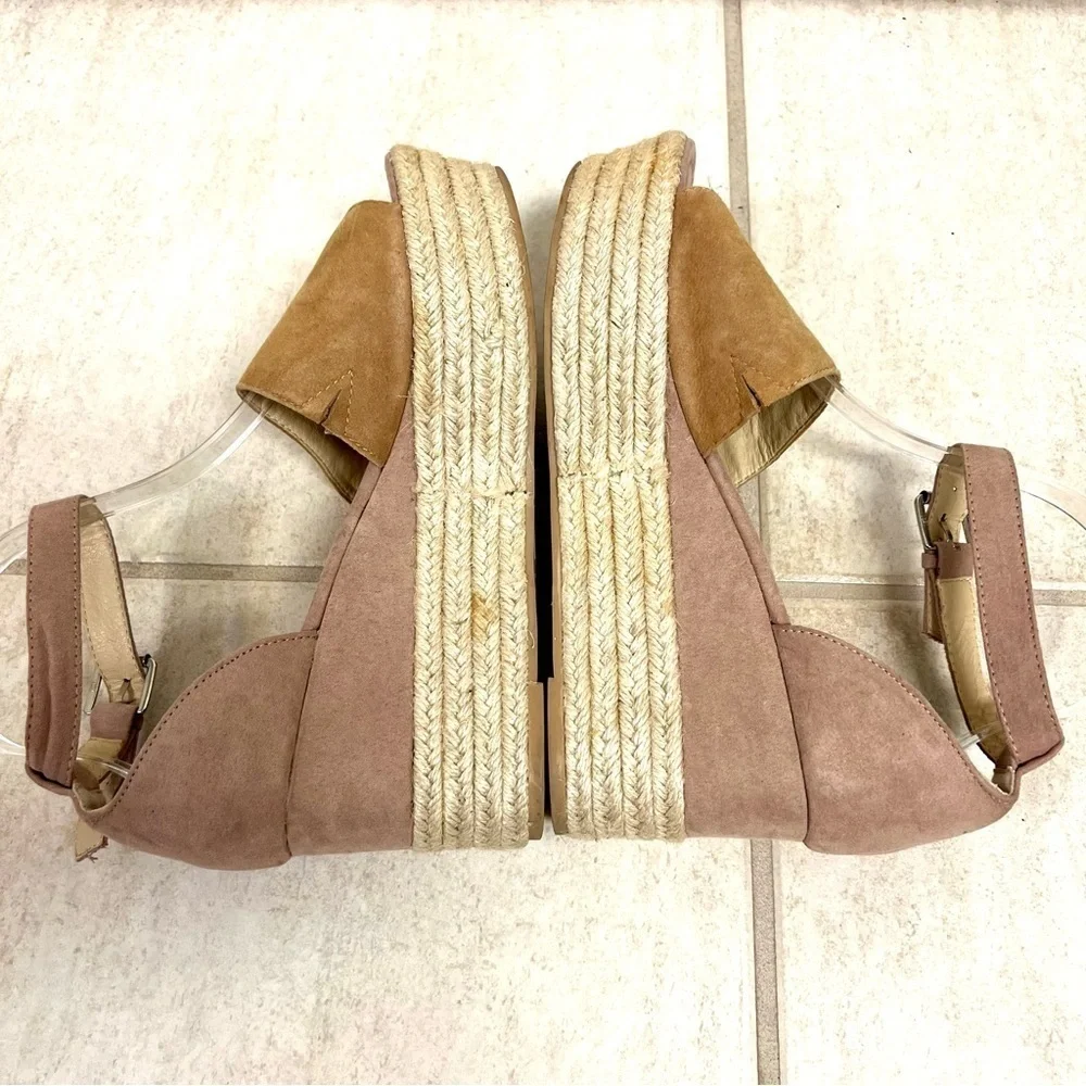 Steve Madden Apollo Suede Leather Espadrille Platform Sandals Gold Tan Boho 9M